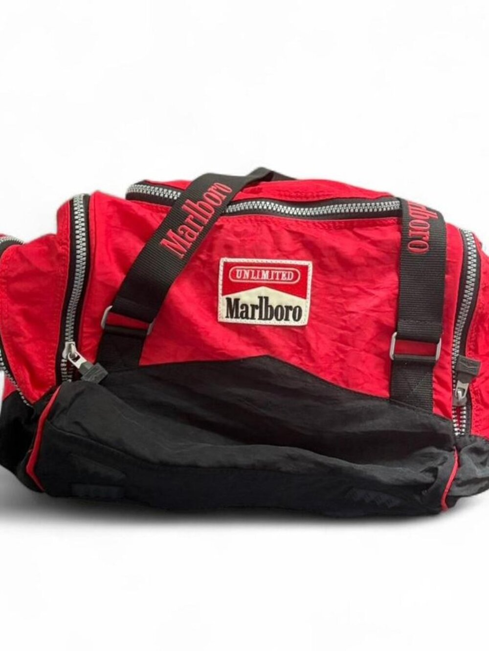 Marlboro red and black duffle bag with logo  vintage 1990s Marlboro Unlimited